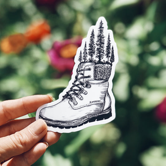 Forested Hiking Boot Vinyl Sticker
