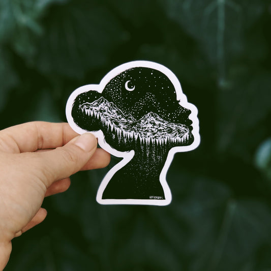 Mountains Girl Silhouette Vinyl Sticker