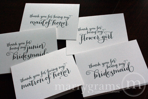 Bridal Party Thank You Card Thick Style - thank you for being my bridesmaid, maid of honor, matron of honor, flower girl, junior bridesmaid, house party, personal attendant 