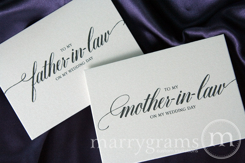 To My Family mother and father in law Wedding Day Card Calligraphy Style