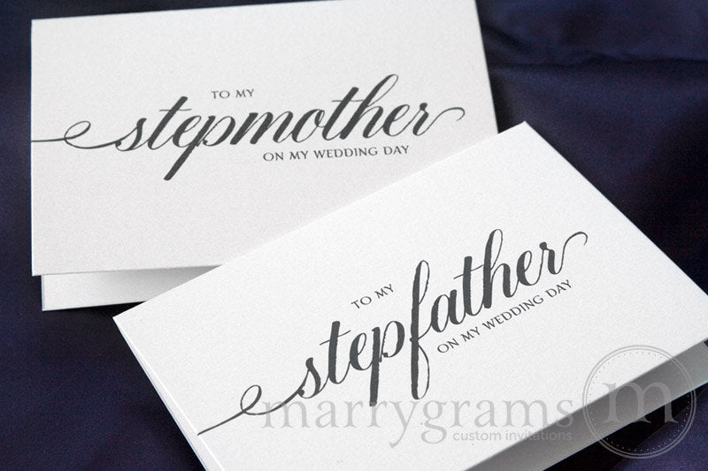 To My Family stepmother and stepfather Wedding Day Card Calligraphy Style