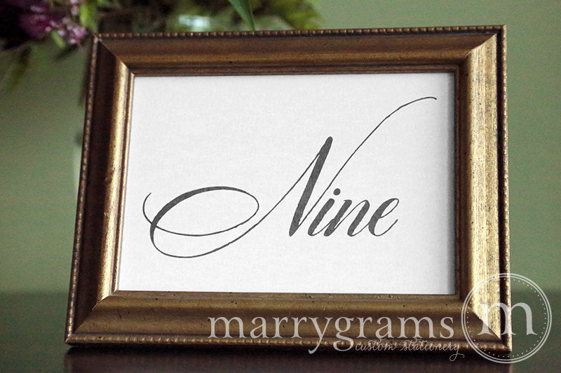 Wedding Table Number Signs Calligraphy Style