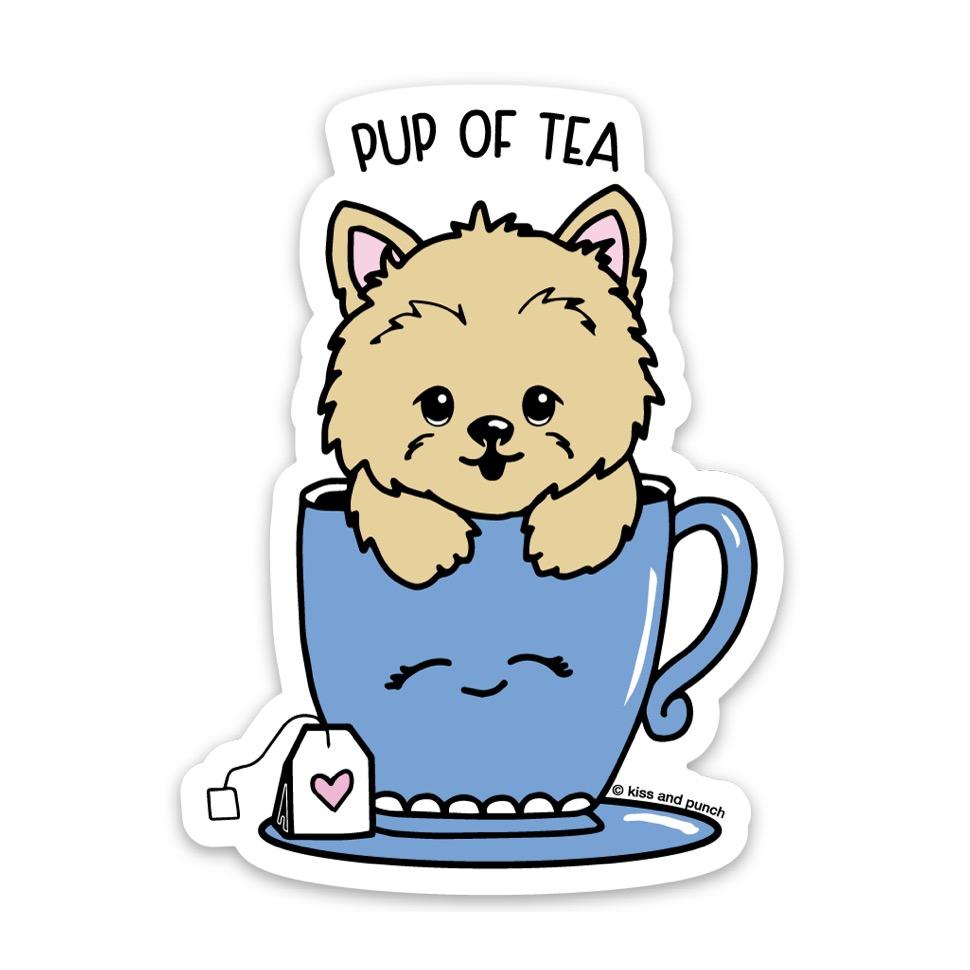 Pup of Tea Yorkie Vinyl Sticker