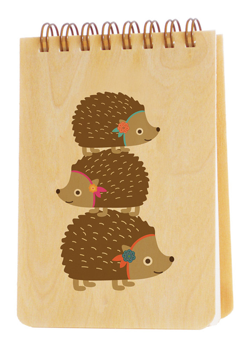 Wood Mini Notebook stacked hedgehogs