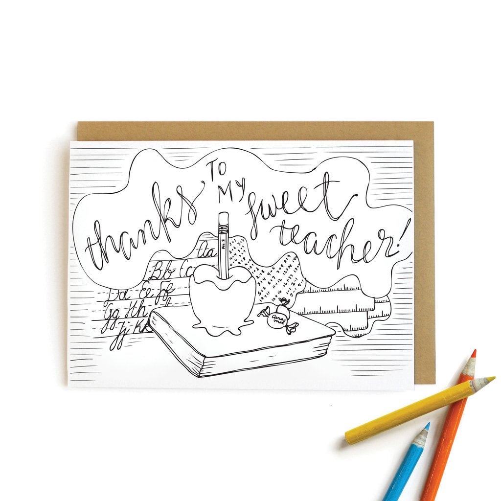 Apple Teacher Thank You Coloring Card
