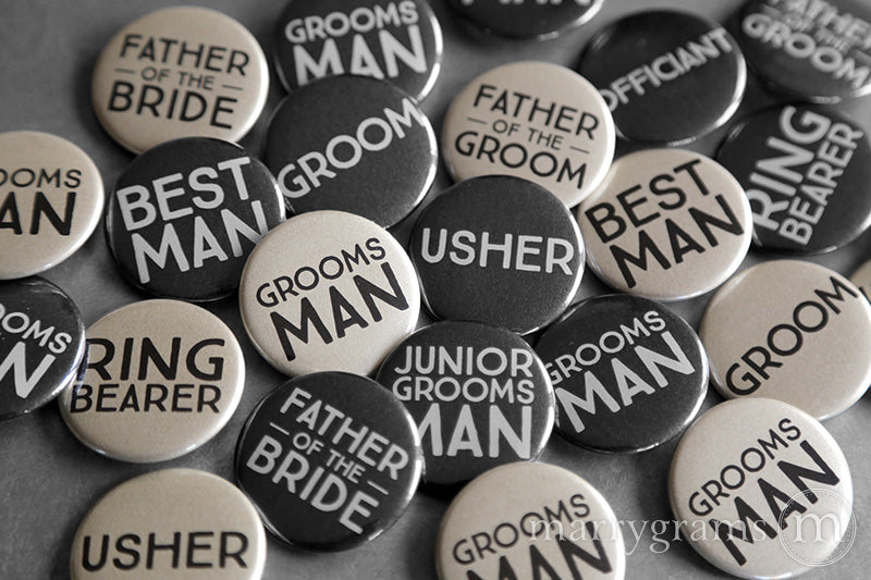 Guys Bridal Party Buttons Champagne & Black