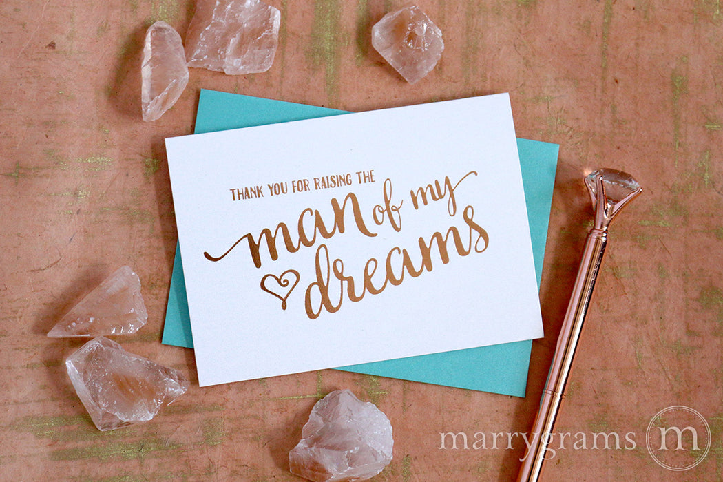 rose Gold Foil Thank You for Raising the Man of My Dreams in laws wedding day Card