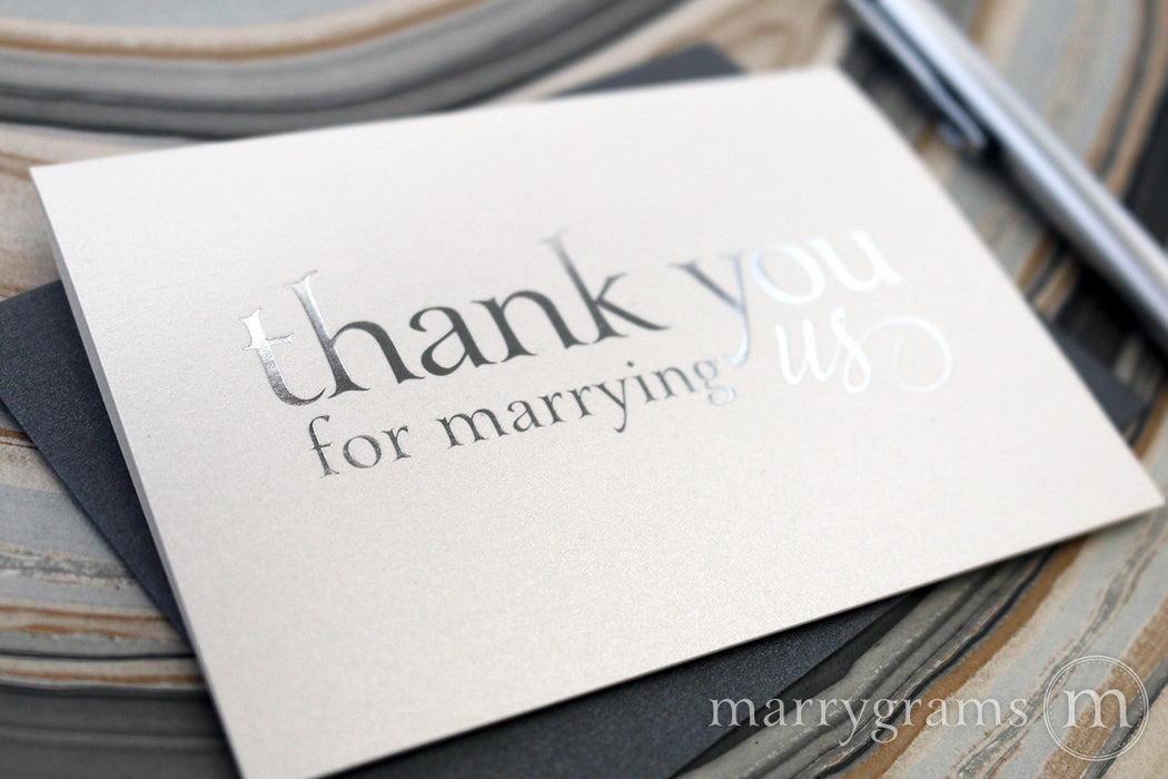 silver Foil Thank You for Marrying Us officiant wedding day Card
