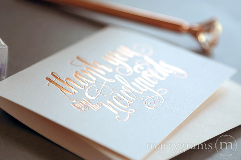 Rose Gold Foil Newlyweds Thank You wedding day Card Romantic Style