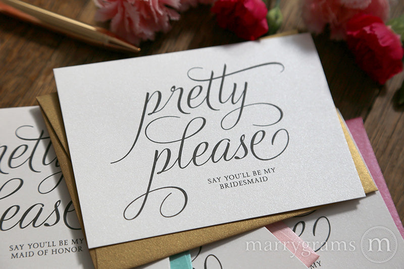 Pretty Please Be My Bridesmaid Invitation Cards