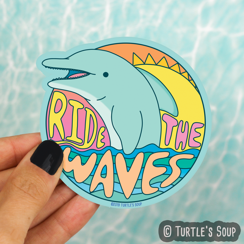 Ride the Waves Dolphin Vinyl Sticker