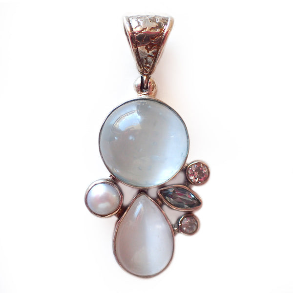 Selenite, Blue Topaz & Pearl Pendant