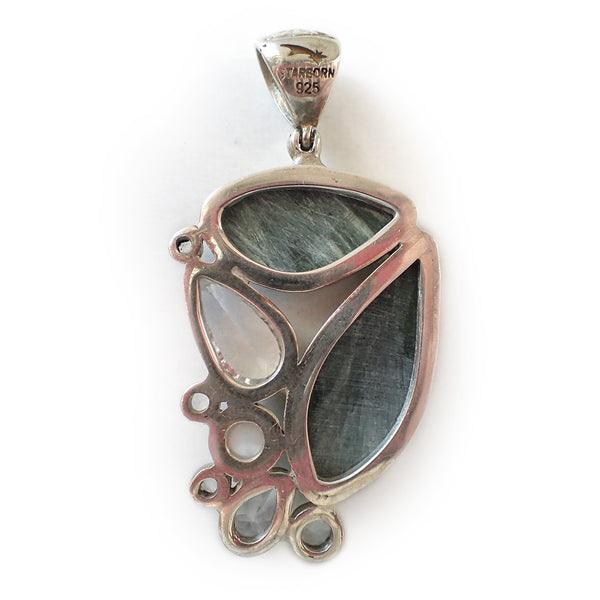 Seraphenite, Quartz, Pearl Pendant - Large