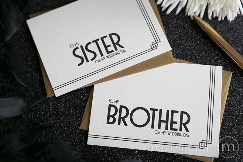 To My Family sister and brother Wedding Day Card Deco Style