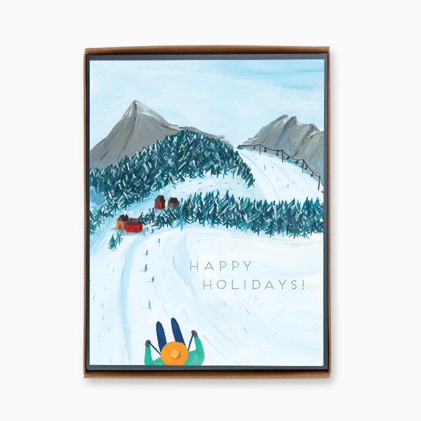 Happy Holidays Skiing Cards Box of 8