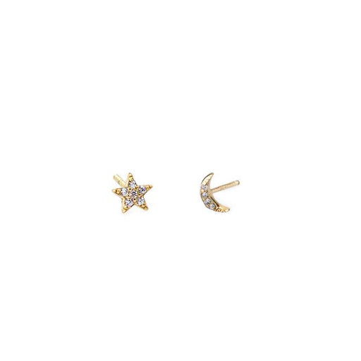 Star and Moon Pave Stud Earrings