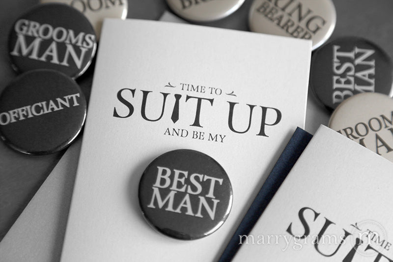 Groomsmen Party Button Pins  Champagne & Black — Marrygrams