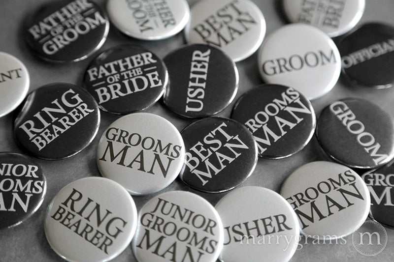 Groomsmen Party Button Pins  Champagne & Black — Marrygrams