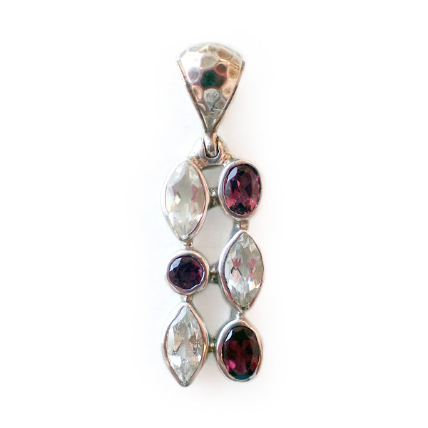 White Topaz & Rubillite Garnet Pendant