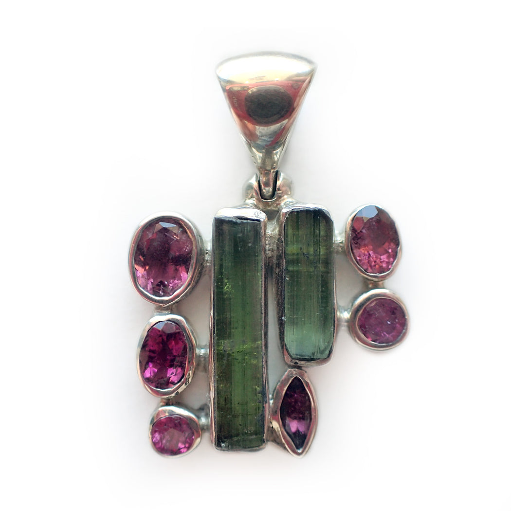 Pink Green Tourmaline & Crystal Pendant - Medium