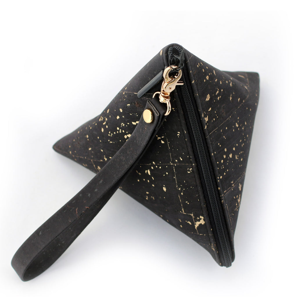 Cork Triangle Pouch wristlet clutch black with dash gold