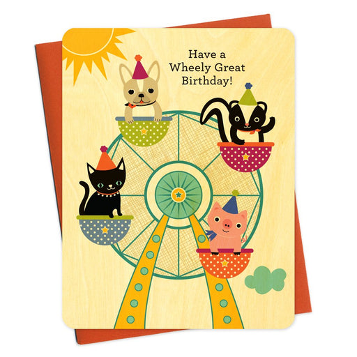 Ferris Wheel Animals Wood Birthday Card