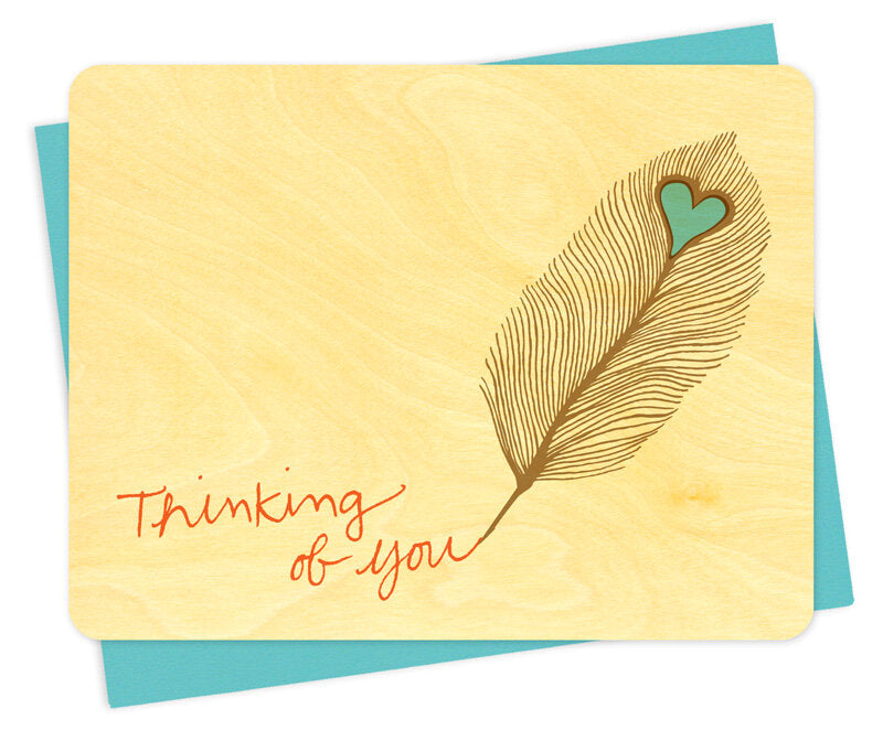 Feather Thinking of You Wood Card