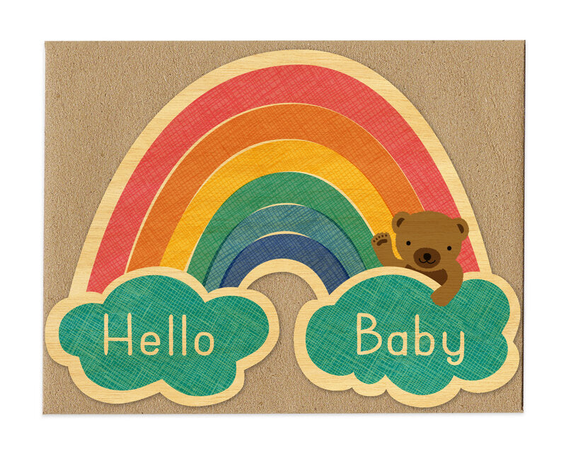 Hello Baby Rainbow Wood Card