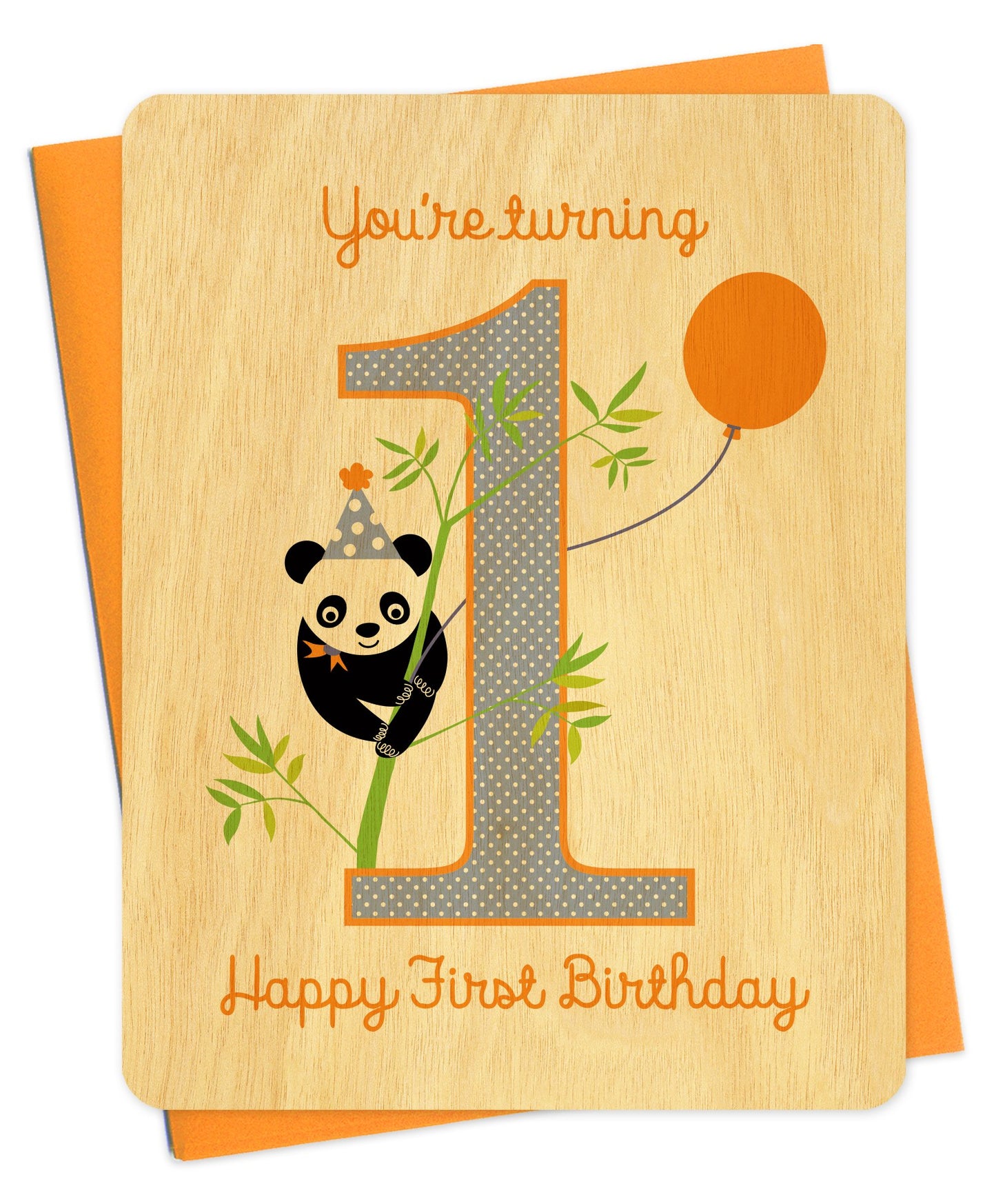 Panda You're Turning 1 Wood First Birthday Card