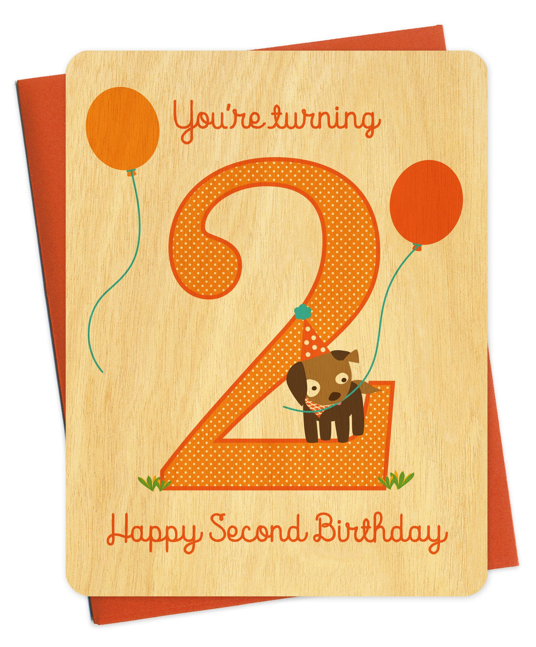 Puppy You're Turning 2 Wood Second Birthday Card