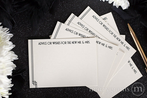 Wishes for the New Mr. & Mrs. Wedding Advice Cards Deco Style great gatsby 1920s 