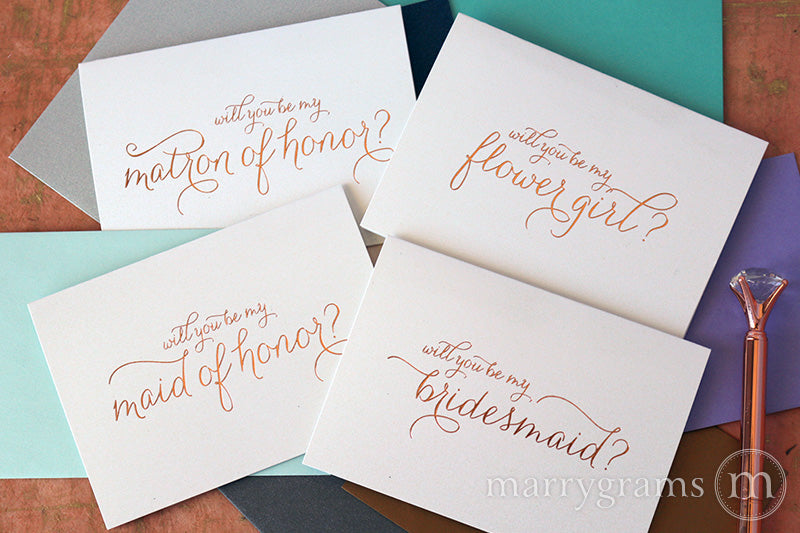 Rose Gold Foil Will You Be My Bridesmaid proposal wedding Cards